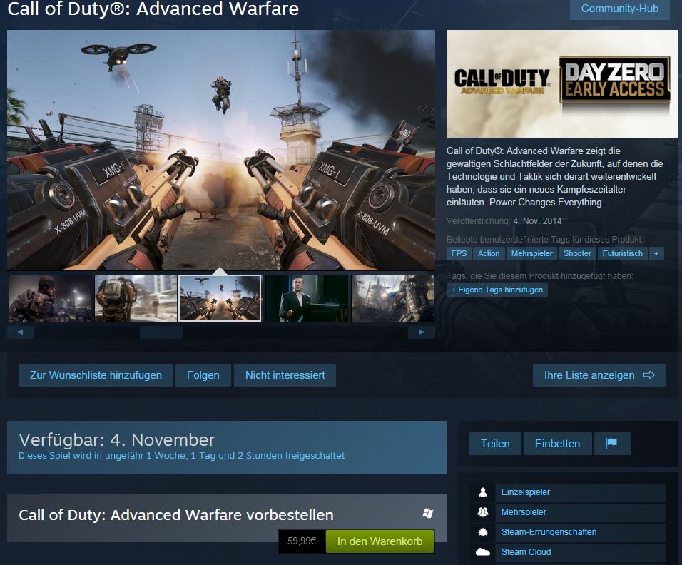 Call of Duty Advanced Warfare Preis 60 Euro