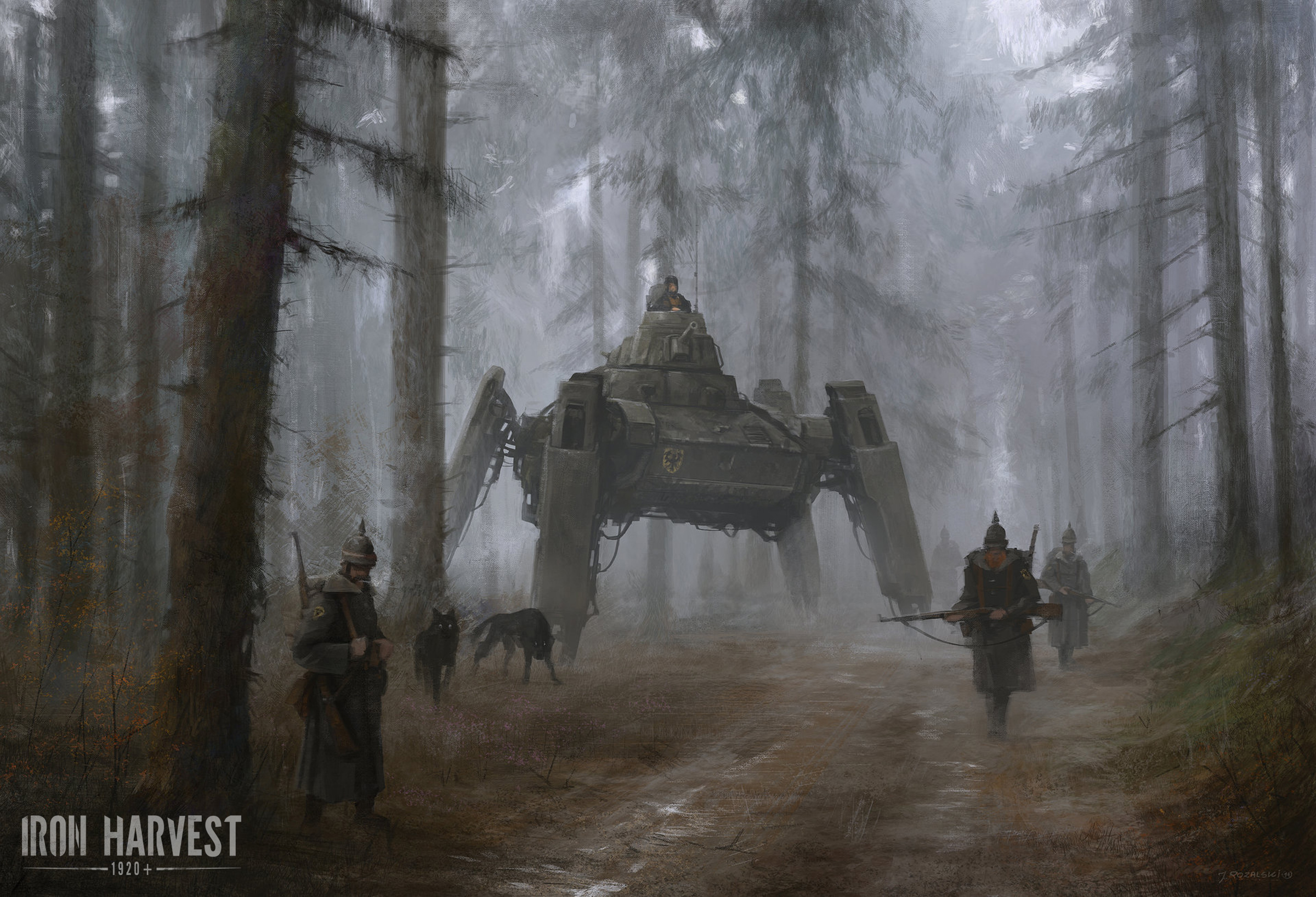 Iron Harvest - Artwork - Spider Tank in a forest