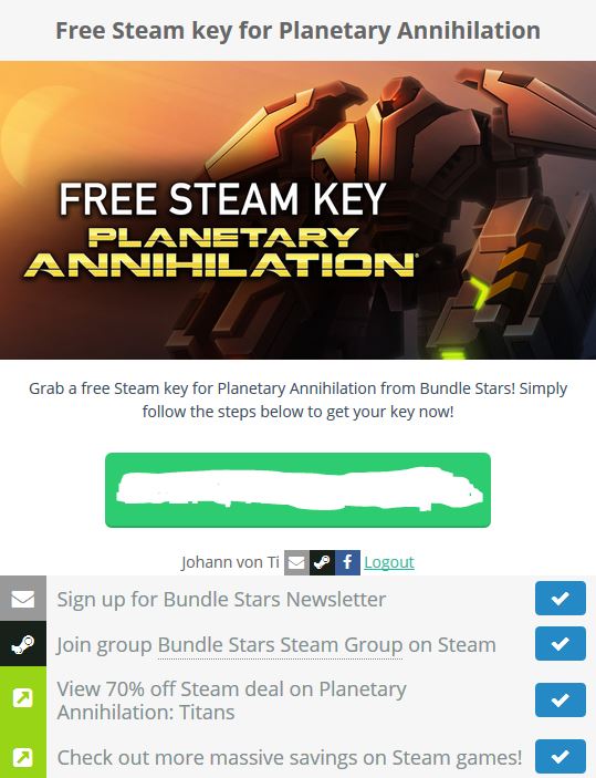 Free Steam Key for Planetary Annihilation