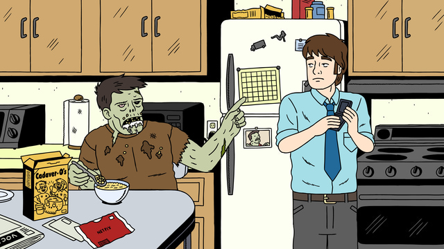 Ugly Americans - Zombie Randall Skeffington und Mark zuhause