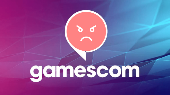 Symbolbild: Dargestellt ist das Logo der gamescom 2023, was jedoch mit einem roten, böse schauenden Emoji ergänzt wurde.