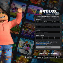 Symbolbild. Zugeschnittene Collage aus einer Roblox-Figur und dem Screenshot der Roblox-Anmelde-Seite. Zu sehen ist eine Roblox-Figur, welche die Hand zum Gruß erhoben hat. Im Hintergrund sieht man die Anmelde-Maske, um sich einen Roblox-Account zu erstellen.