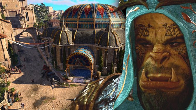 Baldur's Gate 3 wird keine DLCs oder Addons von den Larian Studios erhalten. Das Studio bestätigt, dass man sich von D&D abwendet und einem ganz neuen Projekt zuwendet. Das Bild zeigt symbolisch einen Halbork, der traurig dreinblickt. Im Hintergrund ist ein Teil der Stadt Baldurs Gate zu sehen.